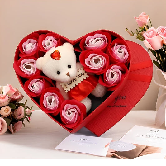 Heartley - Rosenbär als Geschenk in Herzform für den Valentinstag