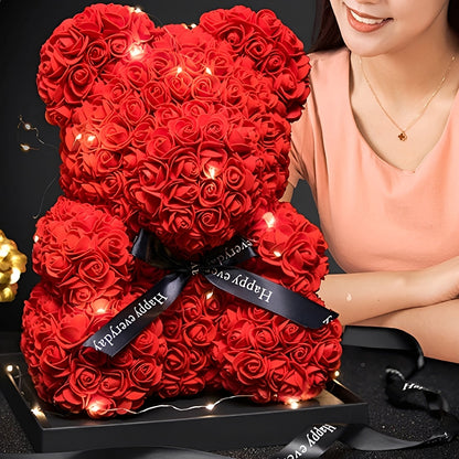 Valen - Rosa Schaumrosen-Bär in LED-Box für Valentinstag
