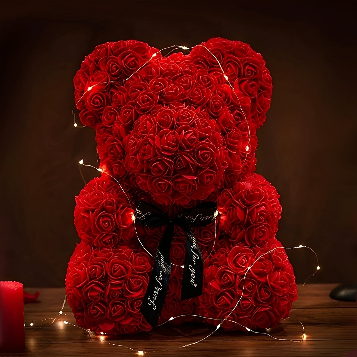 Valen - Rosa Schaumrosen-Bär in LED-Box für Valentinstag