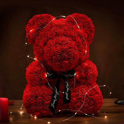 Valen - Rosa Schaumrosen-Bär in LED-Box für Valentinstag