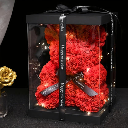 Teddie - Herziger Rosenbär mit LED-Geschenkbox für den Valentinstag