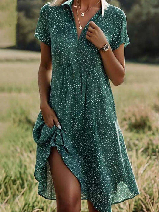 Liora – Midi-Hemdblusenkleid mit kurzen Ärmeln