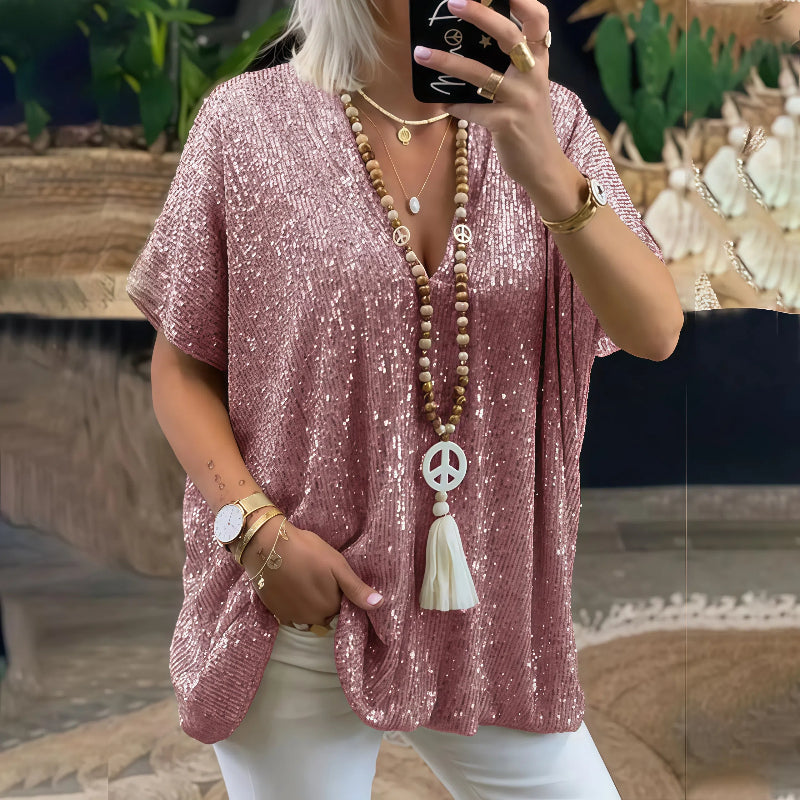Paola - T-Shirt mit Pailletten und V-Ausschnitt