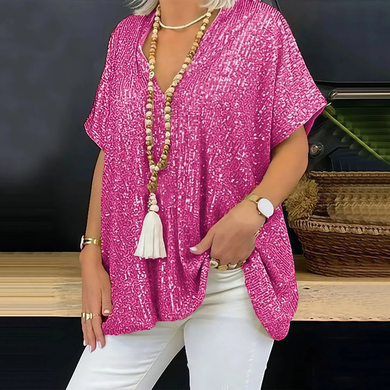 Paola - T-Shirt mit Pailletten und V-Ausschnitt