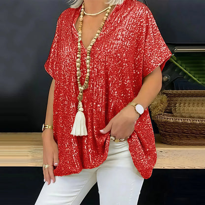 Paola - T-Shirt mit Pailletten und V-Ausschnitt