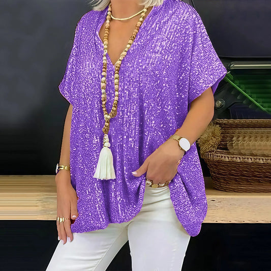 Paola - T-Shirt mit Pailletten und V-Ausschnitt